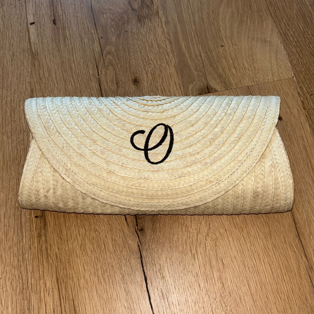 Monogrammed Straw Clutch